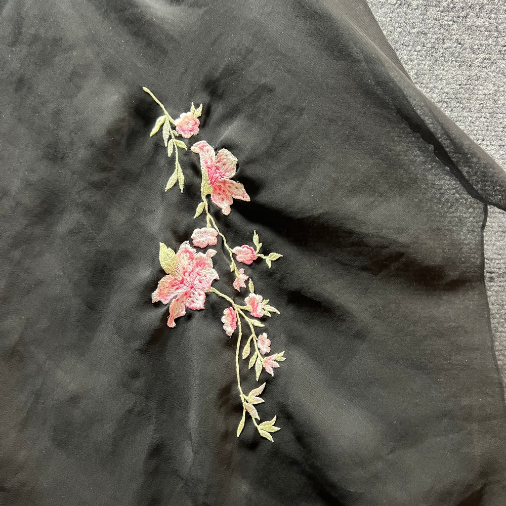 Delicates Black Floral Embroidered Satin Sheer Camisole Y2K Lingerie Slip Medium - Picture 3 of 11